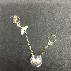 Mermaid earring with glass ball and cuff